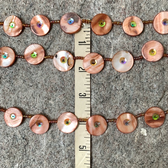 pink tan pearly disc beads 3 strand necklace with iridescent sequins boho chic - Picture 15 of 17